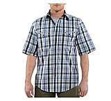 Image of Carhartt Standish Plaid Shortsleeve Shirt - Men's-Dark Cobalt Blue-X-Large