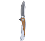 Image of CRKT Padawan, Folding Knife, Satin Finish, Silver, Brown and Silver Handle, Plain Edge 3.01, Sandvik 14C28N Blade Steel, Frame Lock
