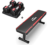 Image of Flybird Fitness 15lb Weight Flat Bench Dumbbells Bundle Set