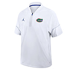 Image of Jordan Men's Florida Sideline Coach Jordan Brand College 1/2-Zip Short-Sleeve Hooded Jacket in White 0JBO062NUFN-6XU 9B999634