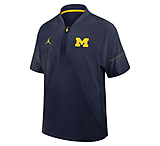 Image of Jordan Men's Michigan Sideline Coach Jordan Brand College 1/2-Zip Short-Sleeve Hooded Jacket in Blue 0JBOCNAMMWN-6XU BD066D64