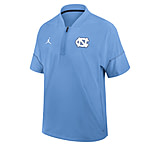 Image of Jordan Men's North Carolina Sideline Coach Jordan Brand College 1/2-Zip Short-Sleeve Hooded Jacket in Blue 0JBO195UNCN-6XU 452D28F0