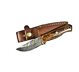 Image of Titan International Knives Damascus Knife Hunting Style Fixed Blade Knife w/ Leather Sheath