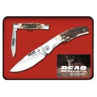 Bear &amp; Son Cutlery 2 Piece Tin Set of Folding Knives with Stag Delrin Handle