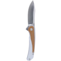 CRKT Padawan, Folding Knife, Satin Finish, Silver, Brown and Silver Handle, Plain Edge 3.01, Sandvik 14C28N Blade Steel, Frame Lock