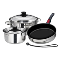 Magma 7-Piece Professional Series Gourmet “Nesting” Stainless Steel Cookware w/Ceramica Non-Stick