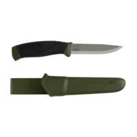 Morakniv 4.1 Inch Stainless Steel Companion Fixed Blade Knife w/ Military Green and Rubber Handle and Sheath