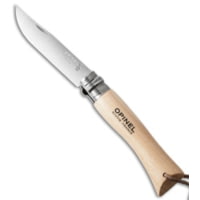 Opinel Knives No 7 Stainless Steel Knife Beech Wood + Leather Lanyard 3 Satin 65A98338
