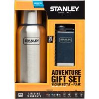 Stanley Tools Adventure Vacuum Bottle 25oz + Steel Flask 5oz Gift Set-Stainless Steel/Hammertone Navy