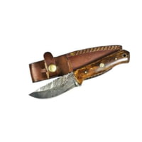 Titan International Knives Damascus Knife Hunting Style Fixed Blade Knife w/ Leather Sheath