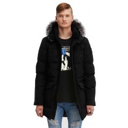Moose Knuckles Ontario Mens Parka, Black W Slvr Fox Fur, XL