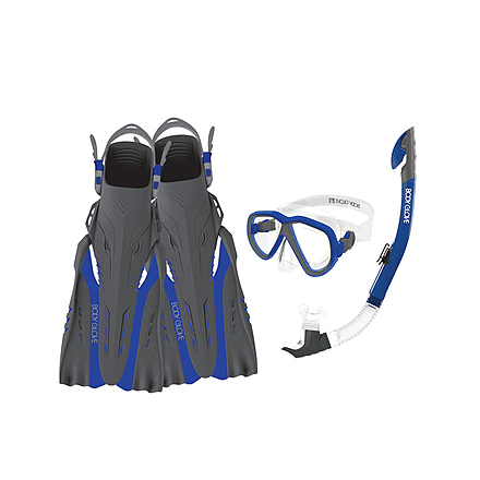 Body Glove Azores Mask/Snorkel/Fin Snorkeling Set - Blue/Grey B0F19312, S/M, Blue/Grey, 17042SET-BLUGRY-S/M