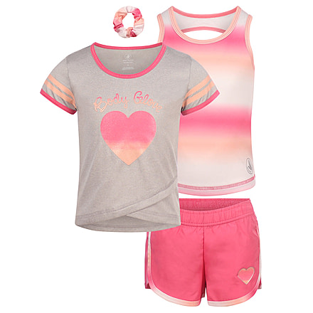 Body Glove Girls Three-Piece Gradient Heart Graphic Set 7-12 - Pink &amp; Peach 0816DF03, 7, Pink &amp; Peach, 8354BGS31-A-7