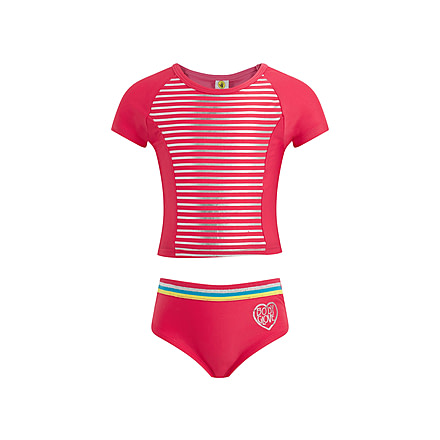 Body Glove Girls Striped Short-Sleeve Two-Piece Swimsuit 4-6X - Pink D29C700A, 5, Pink, 8109BGS30-A-5