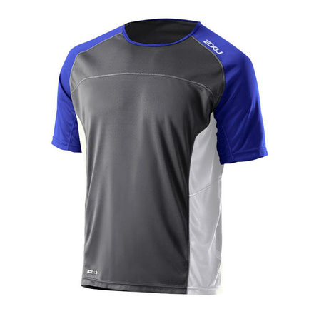 2XU Tech Speed X Run Top - Men's-Charcoal/Nautic Blue-Small