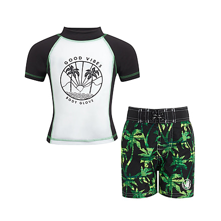 Body Glove Toddler Boys Rash Guard &amp; Swim Shorts Set - Green Palm D27F1DF2, 4T, Green Palm, 8509BGS29-B-4T