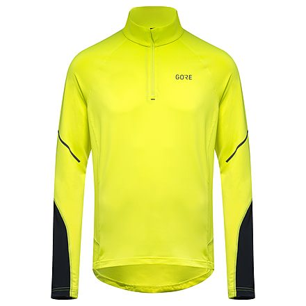 GOREWEAR Mens M Mid Long Sleeve Zip Running Shirt in Neon Yellow/Black XL Slim fit 9208E89D, 100530-0899-XXL