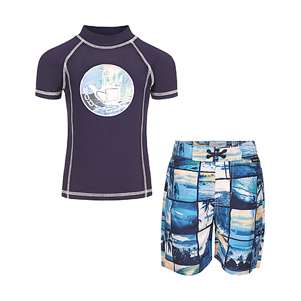 Body Glove Boys Rash Guard &amp; Swim Shorts Set - Blue Patchwork 833147CF, 5, Blue Patchwork, 8604BGS30-B-5