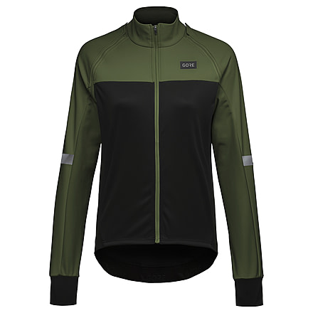 GOREWEAR Phantom Cycling Jacket Womens in Black/Utility Green 2XS Slim fit Windproof DE4066D7, 100821-99BH-34
