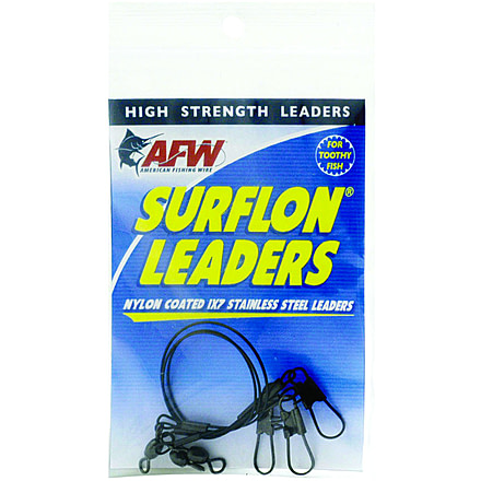 AFW Surflon Leaders Nylon Coated 1x7 Stainless, Sleeve Swivel, LockSnap, 20 lb 9 kg test, Black, 6 in 15.2 cm 3 pc, E020BL06/3