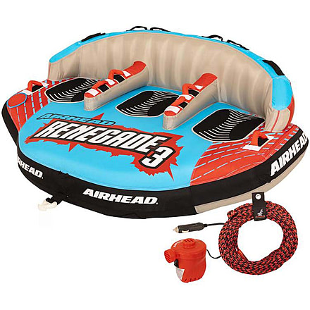 Airhead Renegade 3 Towable Kit w/ Rope &amp; Pump, Blue/Red/Black, 3 Person, AHRE-503