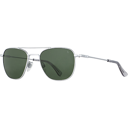 AO Original Pilot 4 Sunglasses, Matte Silver Frame, Green Glass Lens, 55-20-145, OP-455STSMGNG