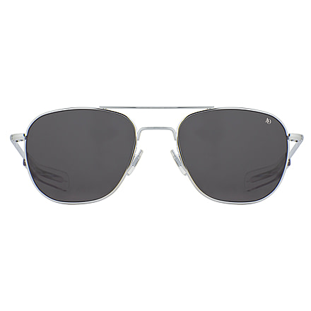 AO Original Pilot Sunglasses, Silver Frame, 57 mm True Color Gray SkyMaster Glass Lenses, Bayonet Temple,OP-257BTCLGYG