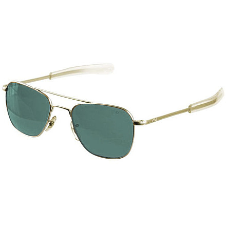 Open Box, Dealer Demo, AO Original Pilot Sunglasses, Bayonet, Gold Frame, Green Glass Lenses, 52mm, 32192