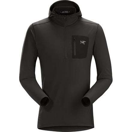 Arcteryx Rho LT Hooded Zip Neck Top - Mens, Black, Large, 333193