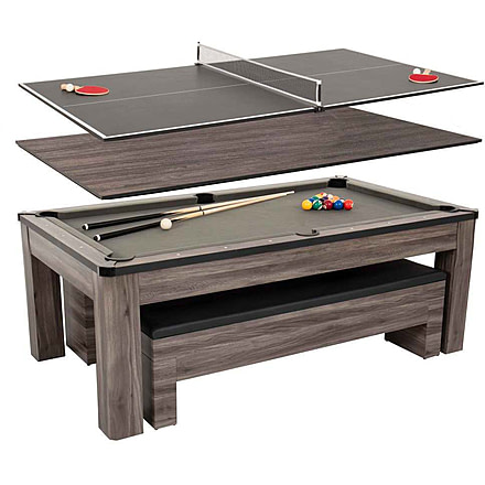 Atomic Hampton 3-In-1 Combo Game Table Billiards, Ping Pong, Dining, Grey wood grain, G05302W