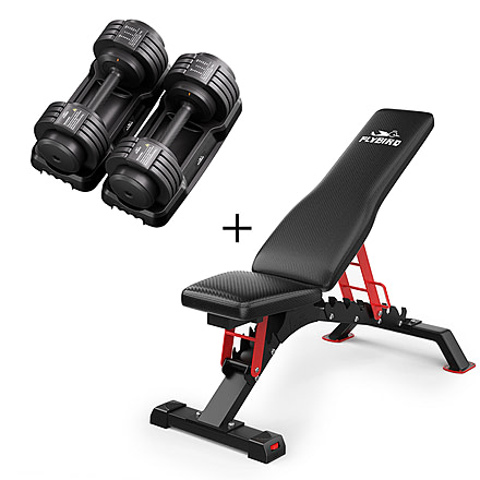 Flybird Fitness Bundle Pair Of Flybird 55Lbs Adjustable Dumbbells &amp; Flybird Pro Weight Bench 754FD8B6, 7819140169986
