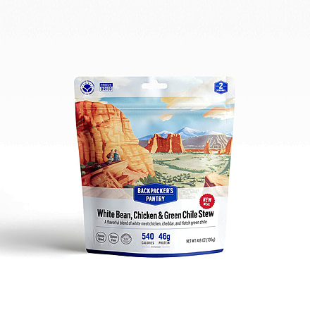 Backpackers Pantry White Bean Chicken &amp; Green Chile Stew Dehydrated Food, 540 Cal, 46g Protein, Natural, 4.8 oz, 102414