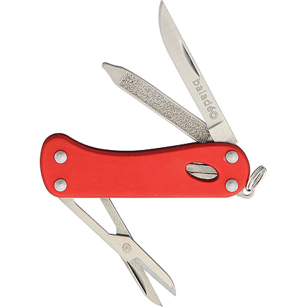 Baladeo Barrow Keychain Folding Knife, Closed 2.25in, Blade 2Cr13 SS Standard Edge Satin, Handle Red Aluminum, ECO166