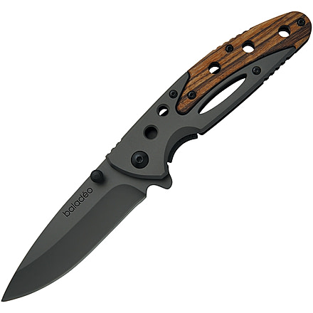 Baladeo Carson Folder, 3.5in Gray Titanium Coated 420 SS Drop Point, Pocket Clip, Thumb Stud, Zebra Wood And Gray Titanium Coated SS Handles, ECO206