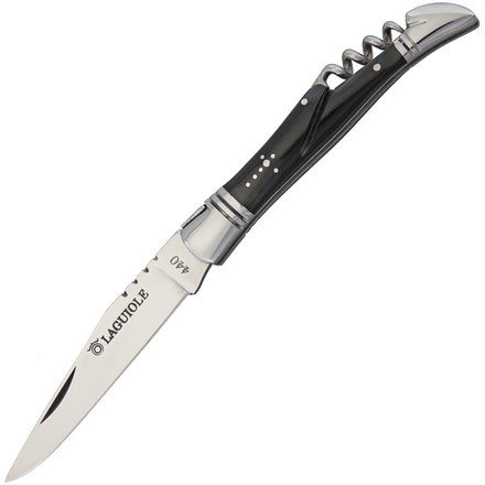 Baladeo Laguiole with Corkscrew Folding Knife,3.5in,Stainless Steel,Standard Edge,Black,Horn Handle BALDUB041