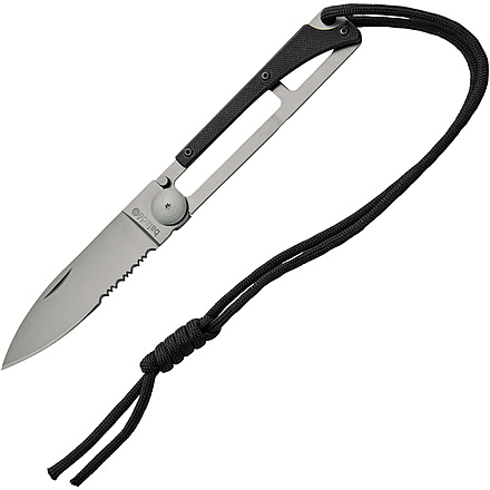 Baladeo Papagayo Skinny G10 Folder, 3.25in Titanium Coated Partially Serrated 420 SS Drop Point, Black G10 Handle, Thumb Stud, Open Design Frame, Black Paracord Lanyard, ECO321