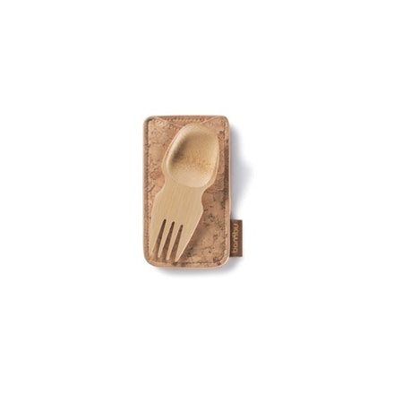 Bambu Bamboo Spork &amp; Cork Pouch, Natural, Natural, 4in x 2 1/4in, 131000