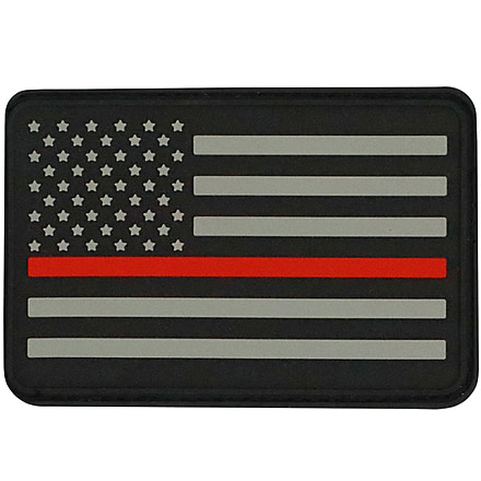 Bartact PVC Rubber Flag Patch w/ Velcro/Hook Backing, Thin Red Line USA Flag - Stars on Left, Red/Black/Grey, 2 x 3, FLAGLP23RL