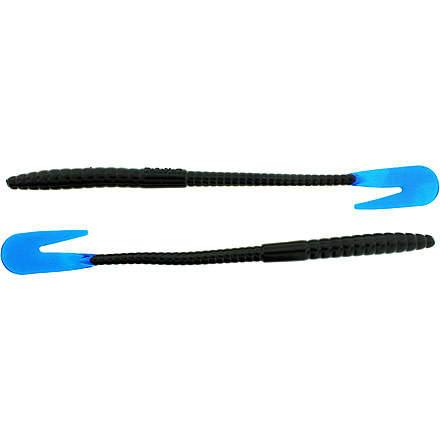 Bass Assassin BANG Lures Rail Worm, 7in, 10 per Pack, Black/Blue Tail, 7, RW58200