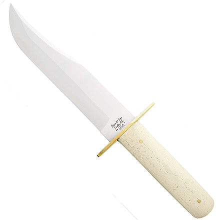 Bear and Son Knives American Bowie Fixed Blade Knife w/ Leather Sheath, 9in, Sandvik 12C27M Stainless Steel, Bowie, White Smooth Bone Handle, WSB02
