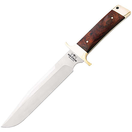 Bear and Son Knives Freedom Fighting Bowie Fixed Blade Knife, 8in, D2 Tool Steel, Bowie, Cocobola Handle w/ Leather Sheath, CB03