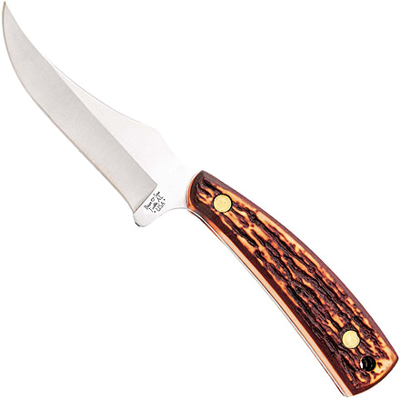 Bear and Son Knives Upswept Skinner Fixed Blade Knife, 3.13in, 440 Stainless Steel, Skinner, Stag Delrin Handle w/ Leather Sheath, 753