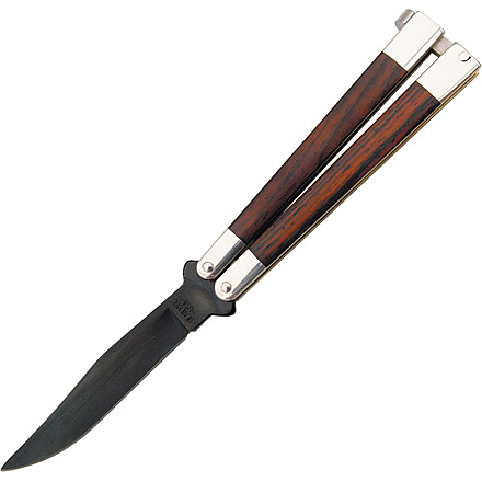 Bear &amp; Son Cutlery Butterfly Black Folding Knife,Clip,Black Titanium,Cocobolo Wood Handle BCCB17