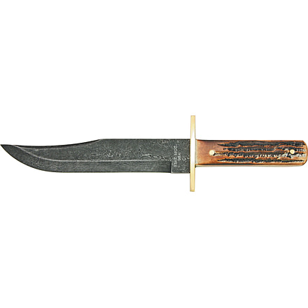 Bear &amp; Son Damascus Bowie Fixed Blade Knife, damascus Steel bowie Blade, Genuine India Stag Bone Handle BC501D