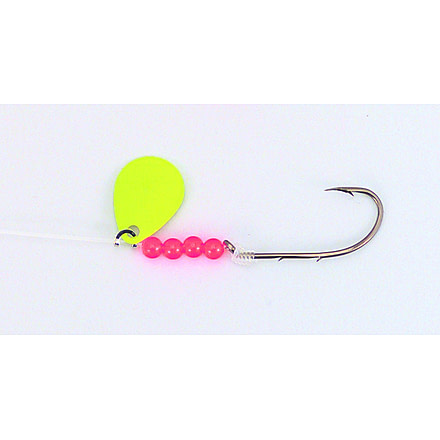 BearPaw Flicker Snelled Hook, Baitholder, Fluorescent Yellow Spinner, 8in Mono, Bronze, Size 6, 6 per Pack, FYBH-6