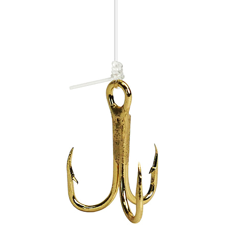BearPaw Gold Treble Snelled Hook / 18in of Mono Leader, Size 14, 5 per Pack, TRGO-14