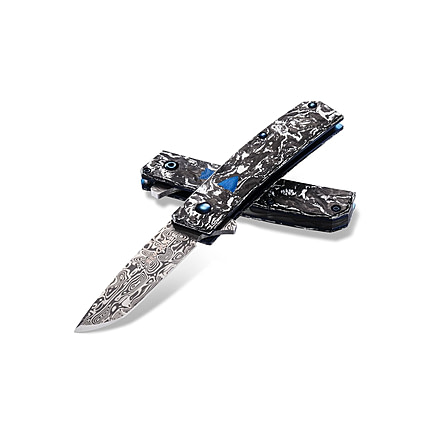 Benchmade Tengu Flipper Liner Lock AO Folding Knife By Jared Oeser, 2.77in Damasteel Tanto Blade, Carbon Fiber With Inlay Handle, 601-211