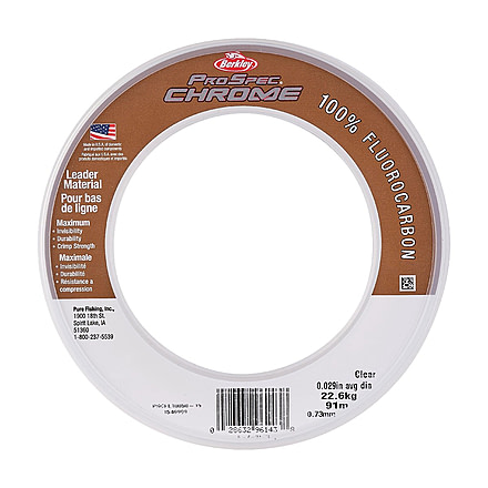 Berkley ProSpec Chrome 100% Fluoro Leader Line, 0.012in/0.30mm, 10lb/4.5kg, 25yd/22m, Clear, 0.012 in/0.30 mm, 1546894