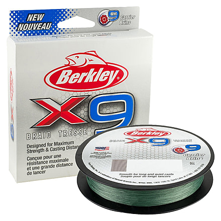 Berkley X9 Braid 9-carriers create stress free line 165yd 30/10lb test 0.012 Diam in Low-Vis Green, X9BFS30-22, Low-Vis Green, 0.008 in/0.20 mm, 1486815