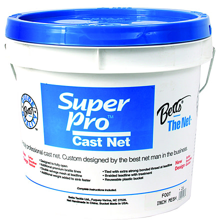 Betts Super Pro Mono Bait Cast Net 8' 1/4&quot; Mesh 1.3Lb Lead per Ft Bucket, 24-8